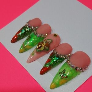 Elegant Green and Pink Nail Art Set